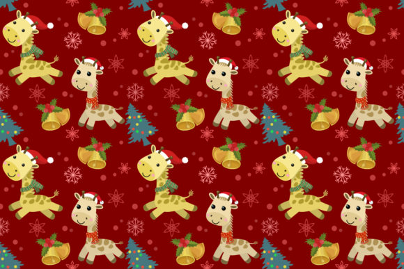 Cartoon Giraffe Wear Santa Hat Pattern
