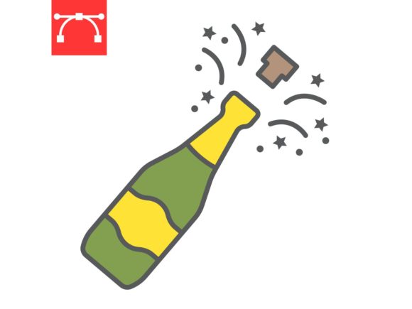 Champagne Bottle Popping Color Line Icon