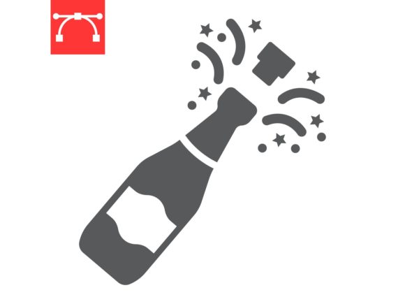 Champagne Bottle Popping Glyph Icon