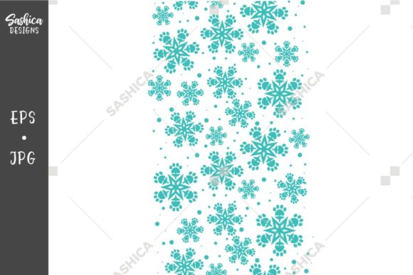 Snowflake Paw Print Teal Pattern Border